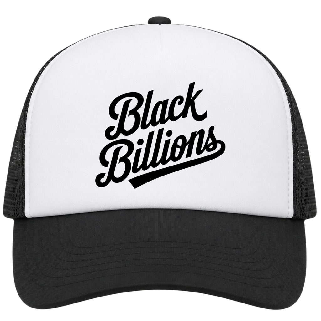 Black Billions Jumbo Script Trucker Hat
