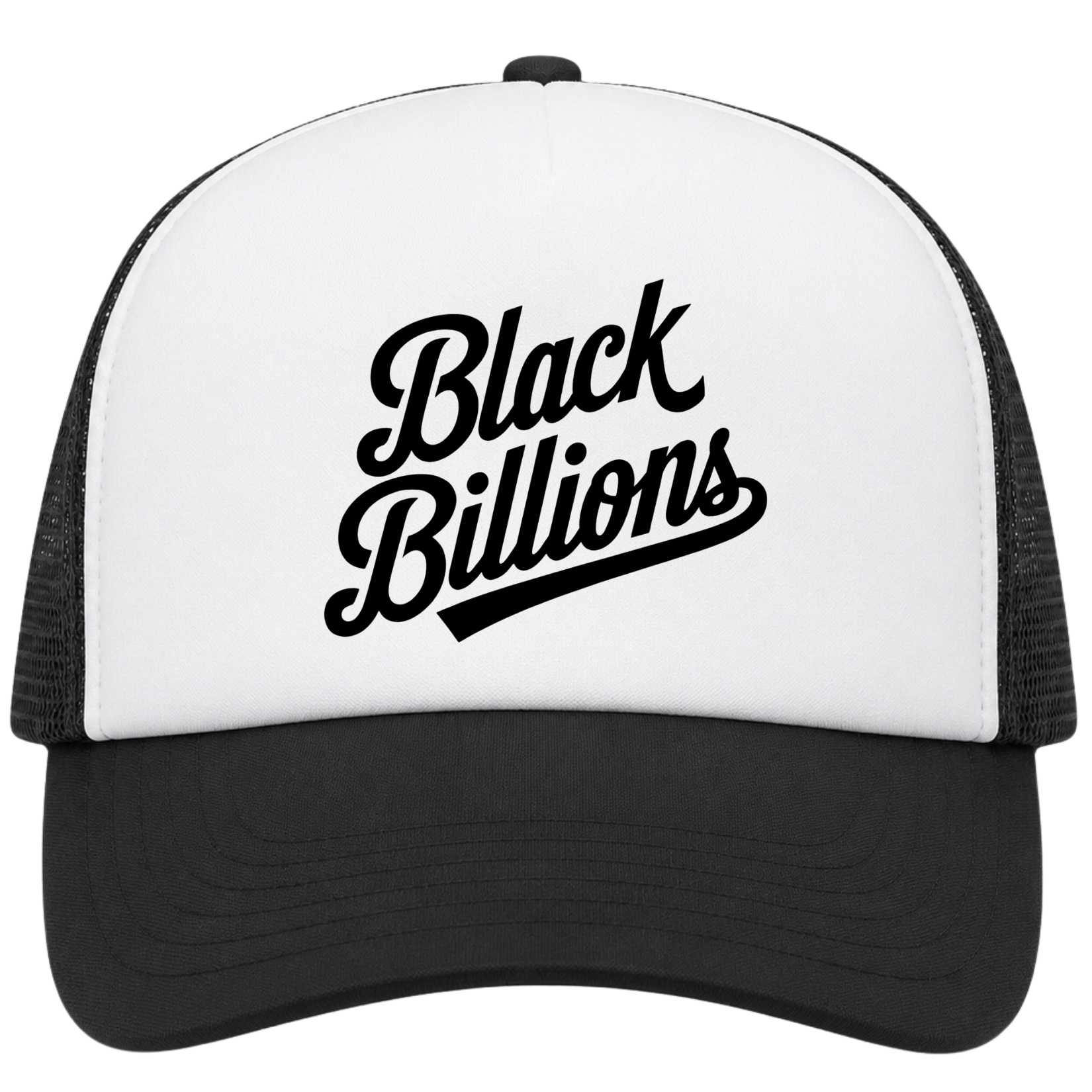 Black Billions Jumbo Script Trucker Hat